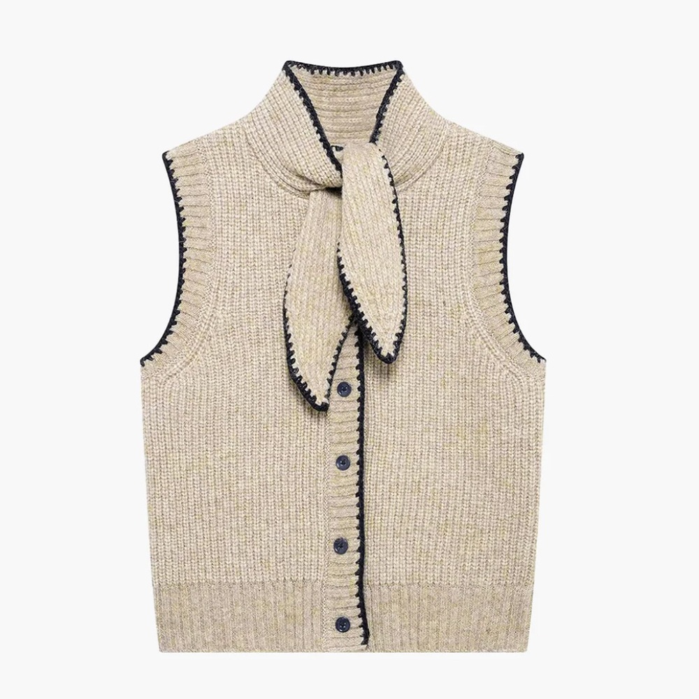 Commense Tan and Black Cardigan Sweater